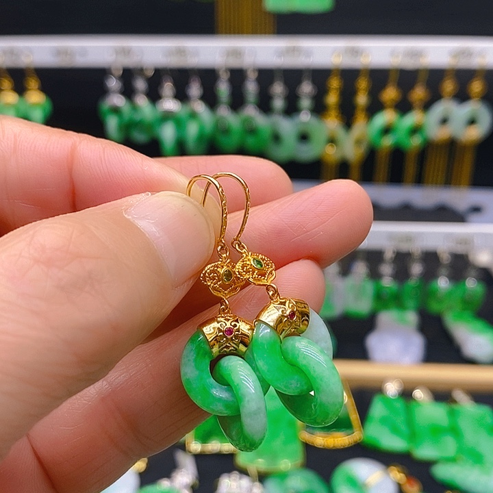 翡翠耳饰18K金镶嵌耳坠