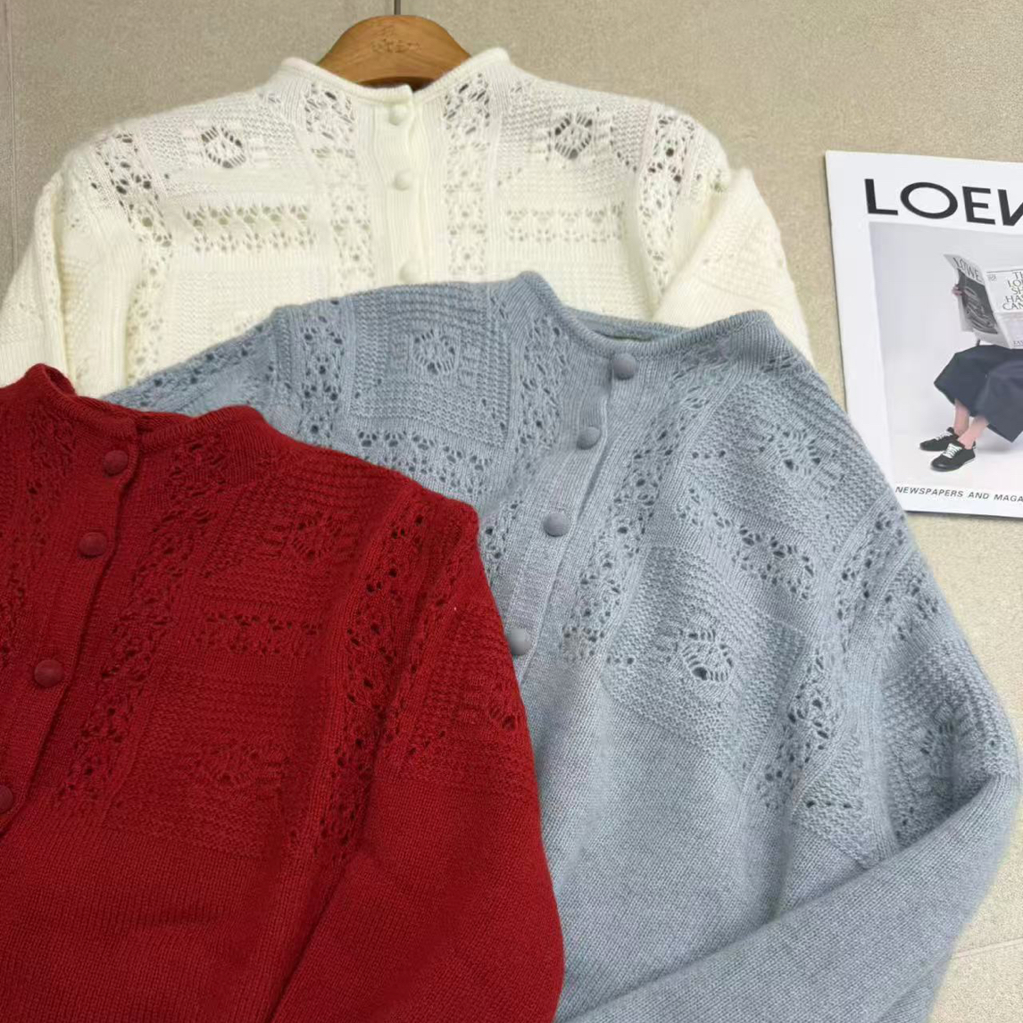NZB 镂空提花立领针织开衫