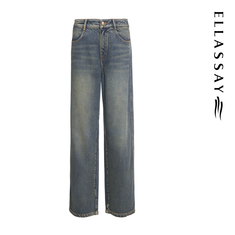ELLASSAY歌力思2024秋季街头感复古做旧牛仔裤女EWB353N00500574