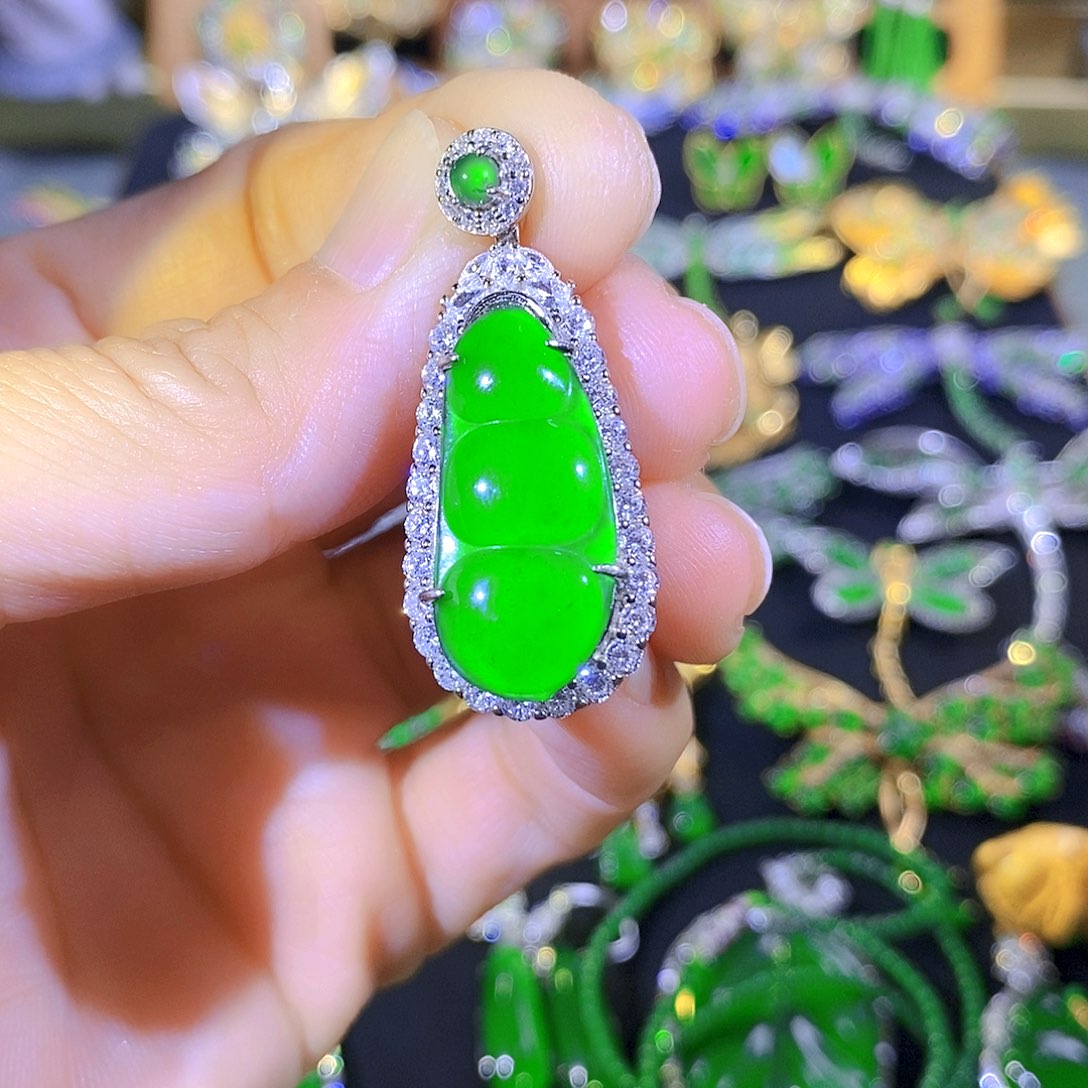 吊坠(不含链)银S925镶嵌翡翠