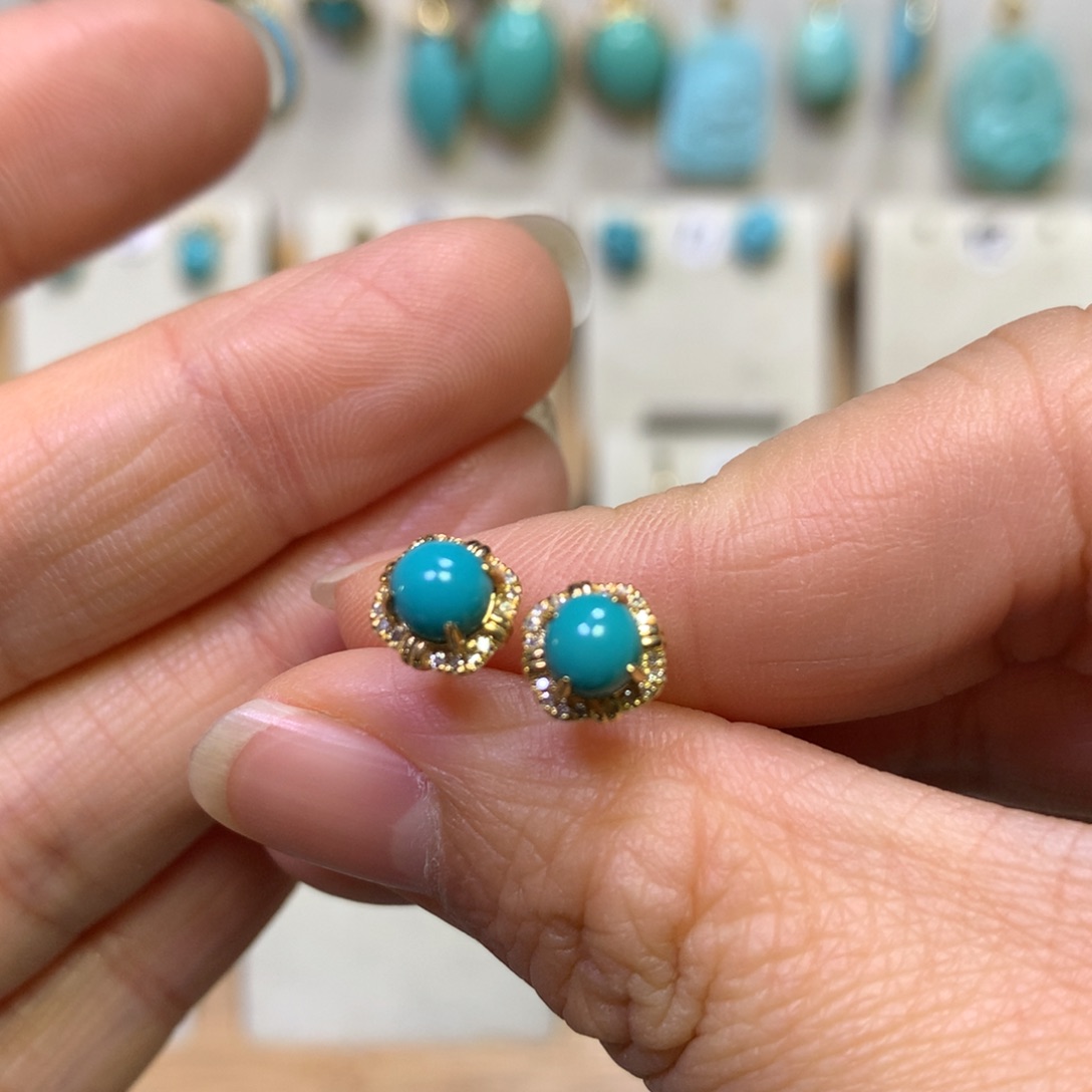 绿松石耳饰18K金镶嵌