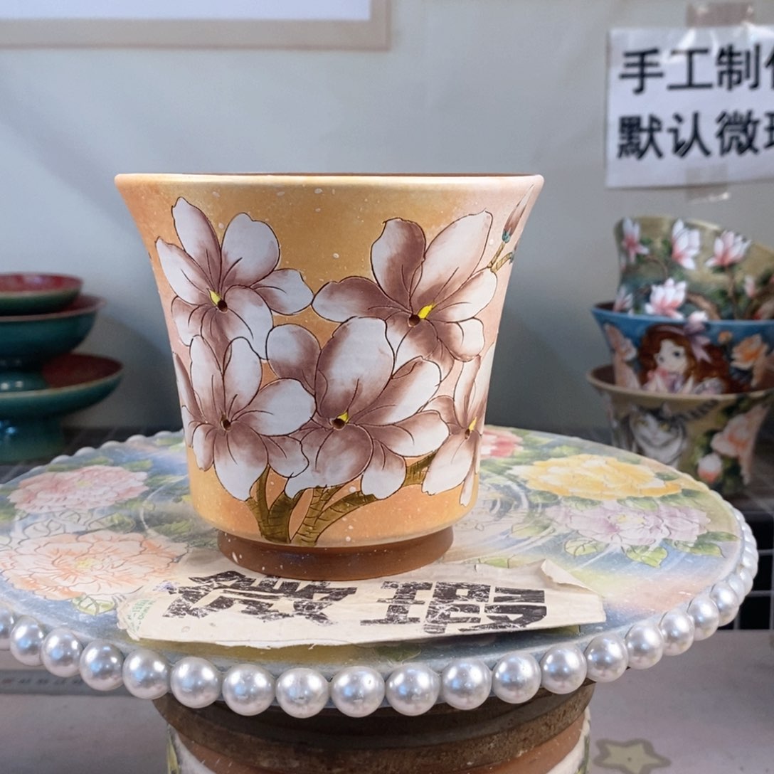 紫砂花盆红陶手绘花盆