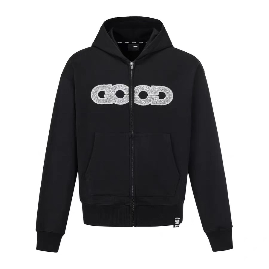 GOODRAND 25FW地图亮片连帽卫衣拉链开衫外套男女同款潮黑色