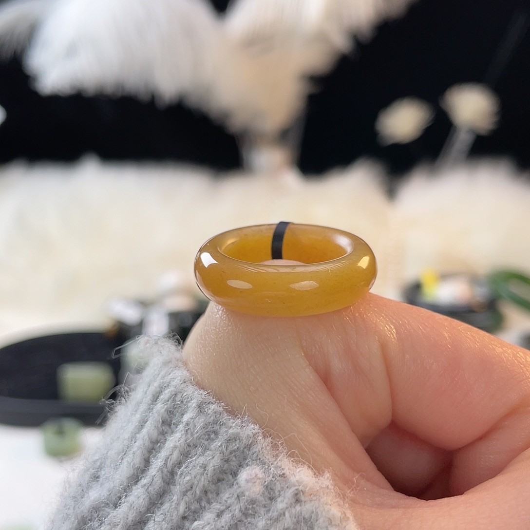 和田玉未镶嵌戒指k94黄糖轮胎18.4mm