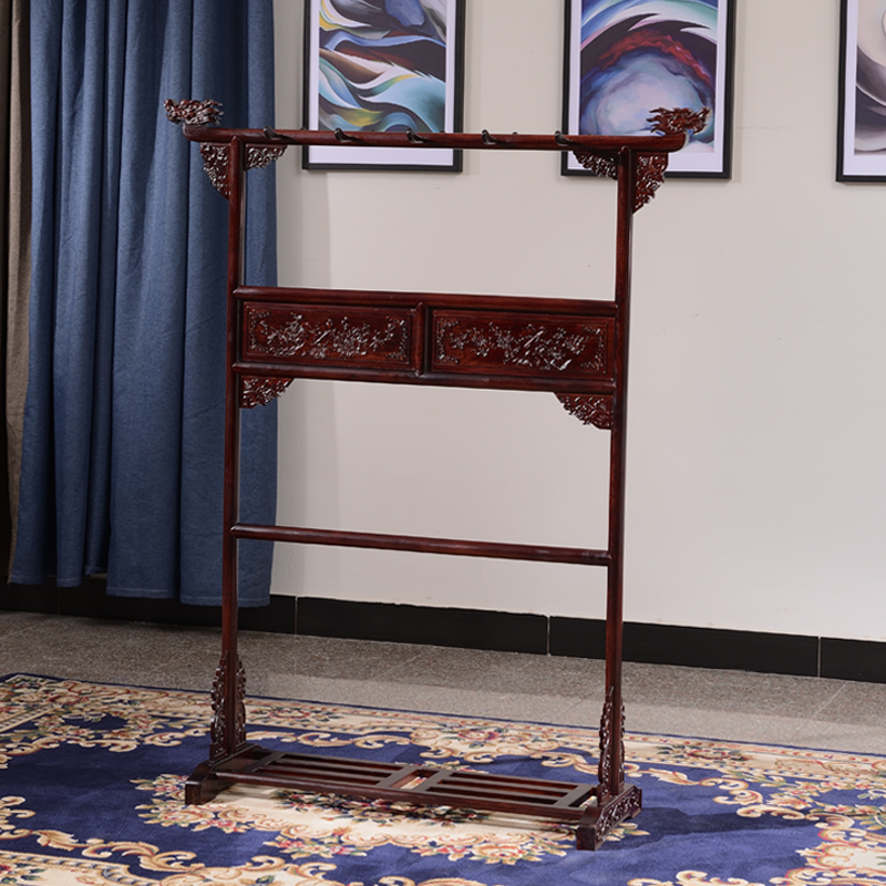 实木衣帽架落地卧室收纳架子全榫卯仿古通用简约雕花挂衣架