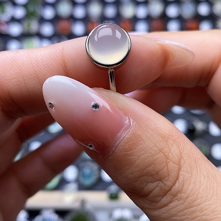 岫玉戒指银S925镶嵌戒指