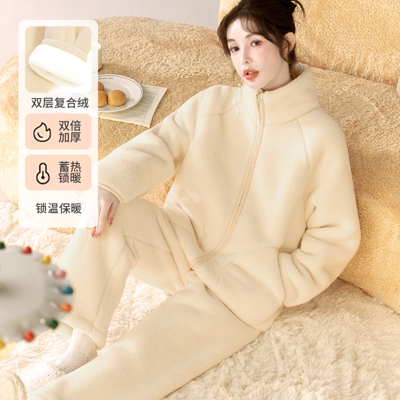 【巨保暖！加厚双层复合绒】秋冬可外穿加绒保暖法兰绒家居服睡衣女