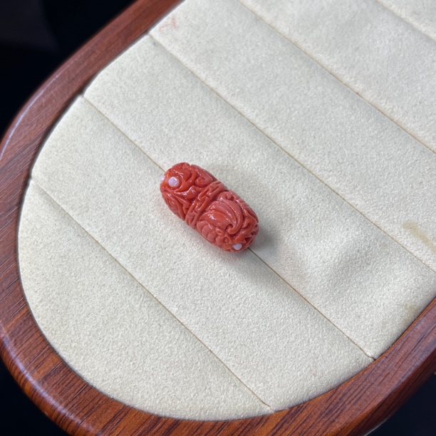 莫莫珊瑚精工雕刻桶珠配饰配珠【国检证书】