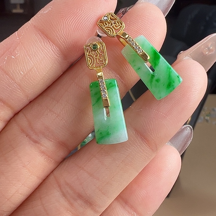 翡翠银S925镶嵌耳饰耳饰