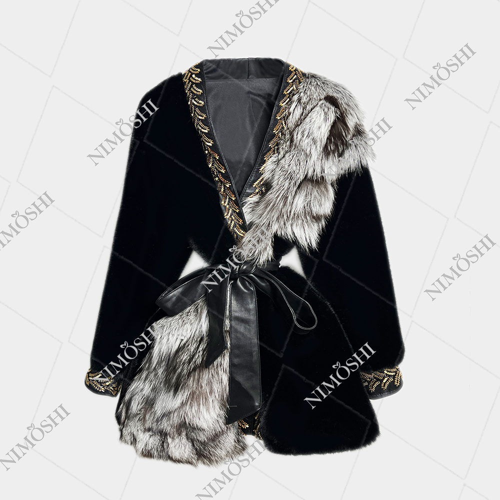 【夏夏专属】欧式中长款束腰收身毛外套感时尚百搭L5110