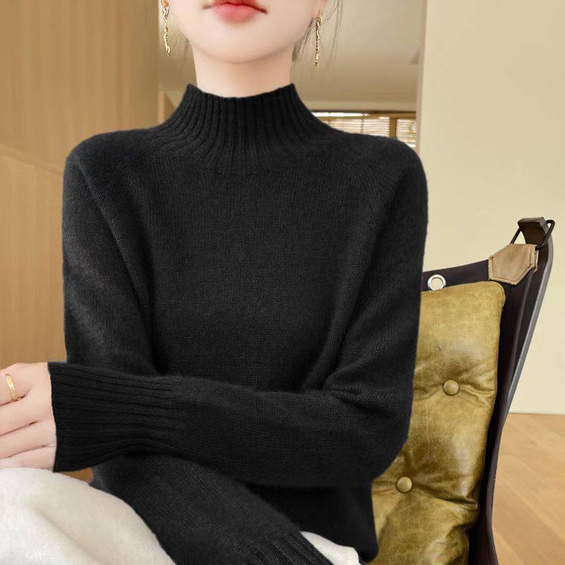 女毛百搭针织衫上衣秋冬黑色蕾丝女针织衫打底衫针织衫宽松