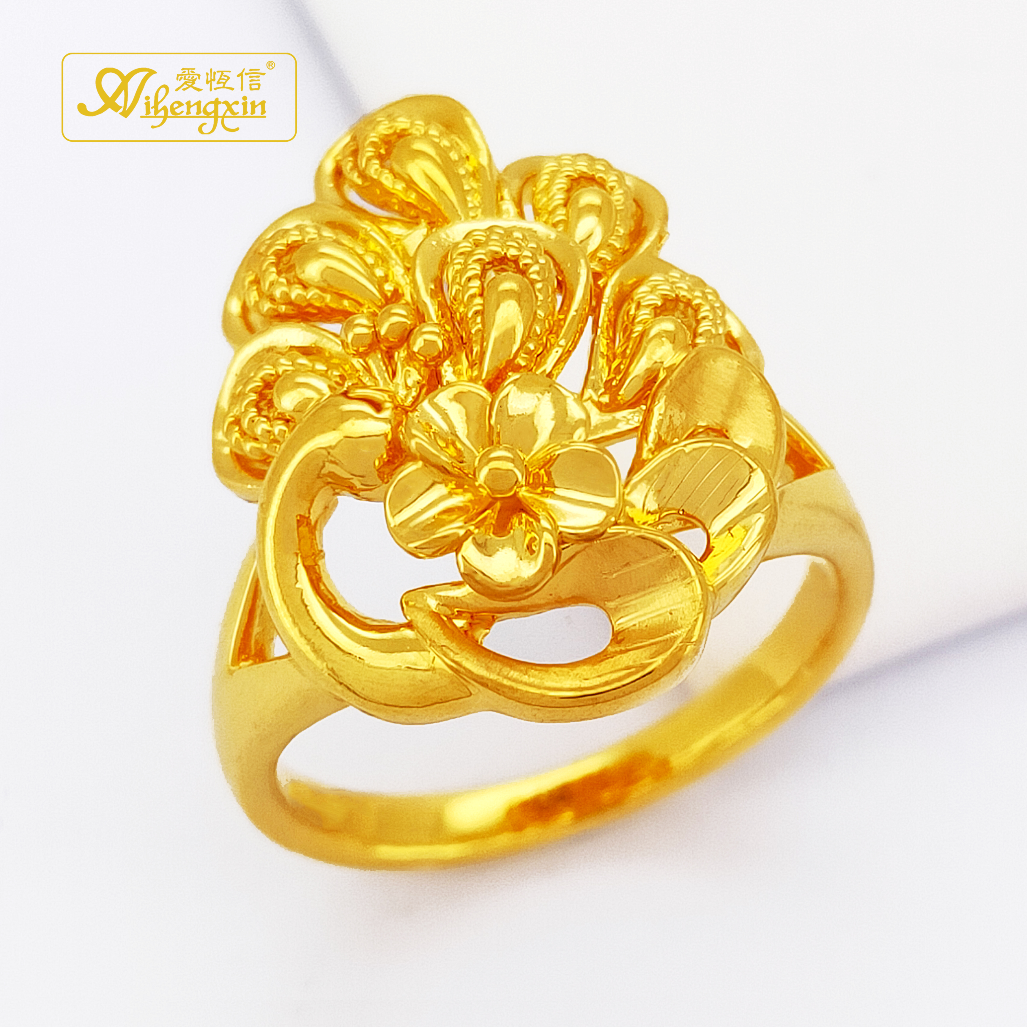爱恒信【新年好礼】大花固定黄金戒指硬金足金妈妈戒指轻奢小