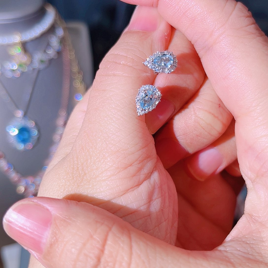 海蓝宝石耳坠银S925镶嵌