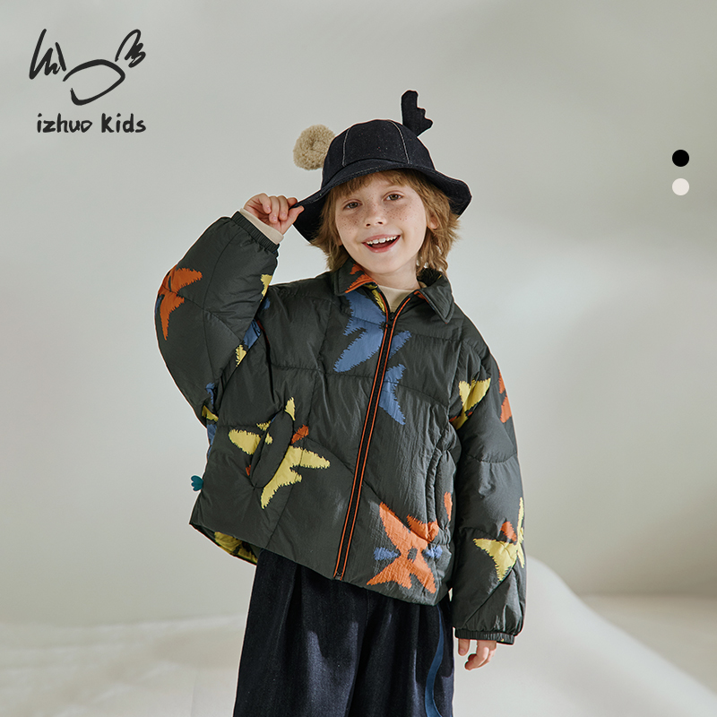 小日着三眼兔羽绒服2025冬季新款男女儿童棒球服印花保暖TD8204Y2