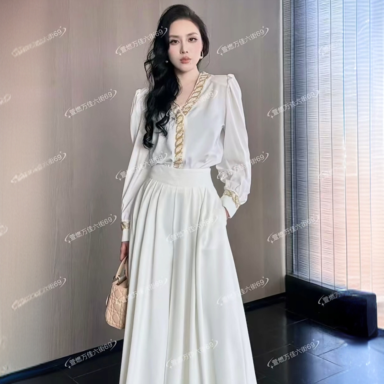 丽颜春秋季新款女装时尚气质通勤穿搭衬衫阔腿裤套装