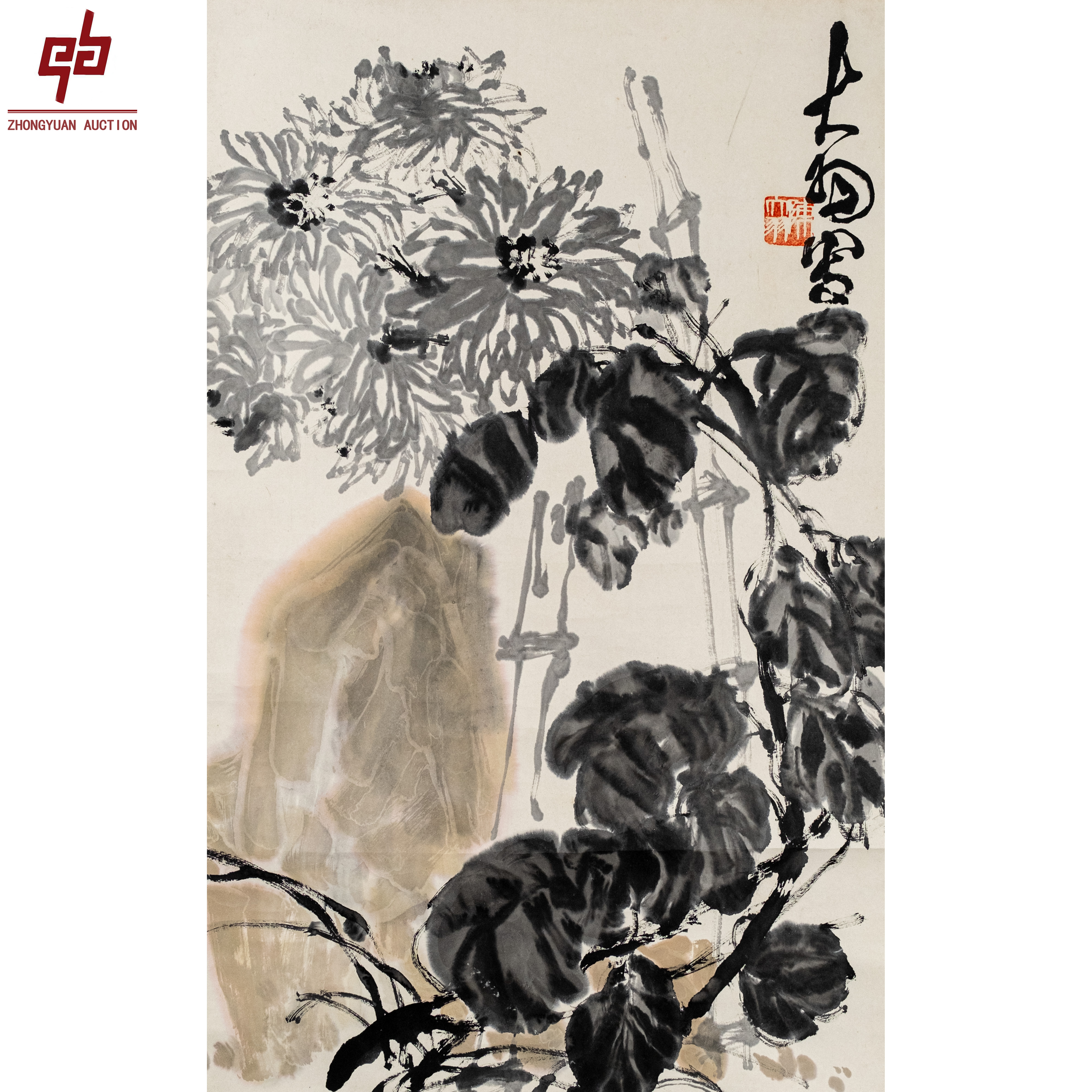 "lot5829 陈大羽 花卉 立轴 43cm*68cm约2.6平尺"
