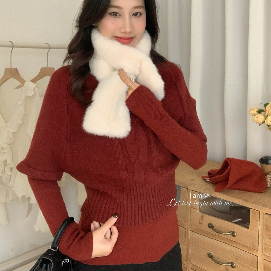 【张开心】韩系甜美高领麻花针织毛衣叠穿两件套