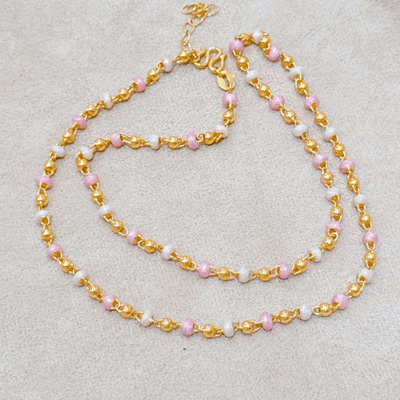 陈年珠宝黄金足金项链5G硬金珐琅光珠小金豆手链撞色黄金锁骨链