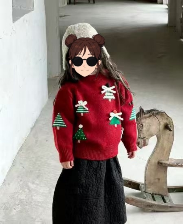 红色圣诞树蝴蝶结毛衣