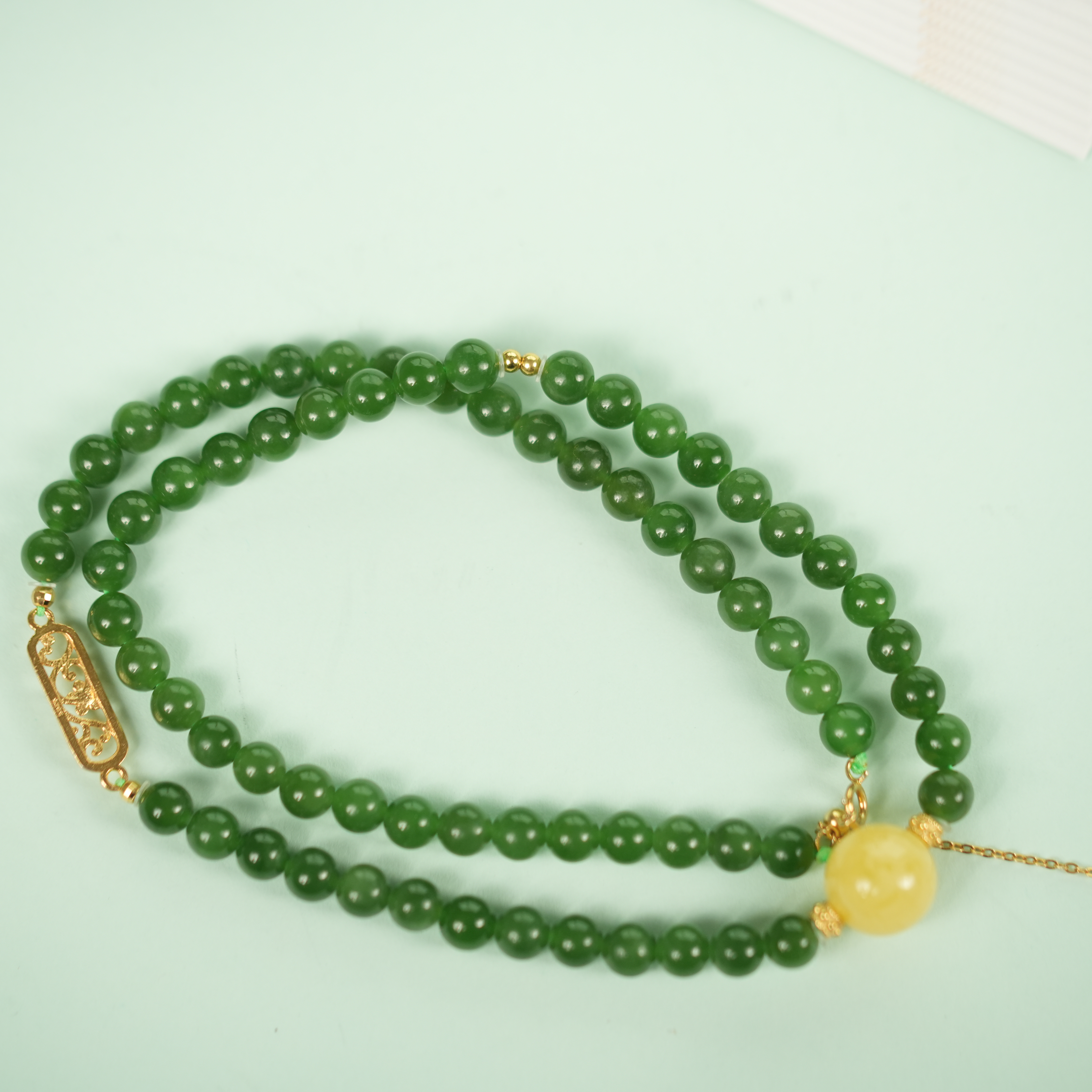 CY015碧玉小米珠项链（花牌）