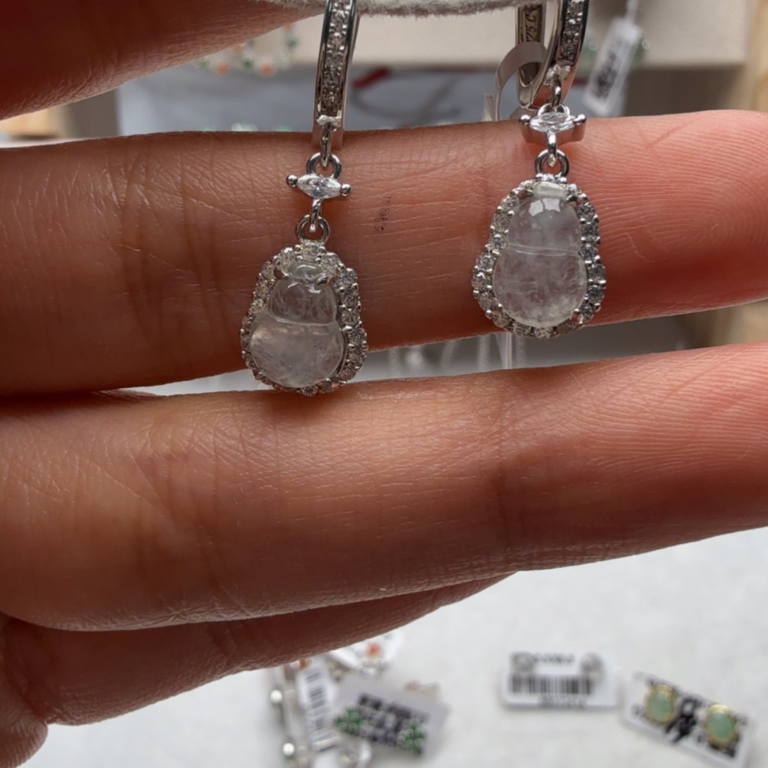 翡翠银S925镶嵌耳饰34433