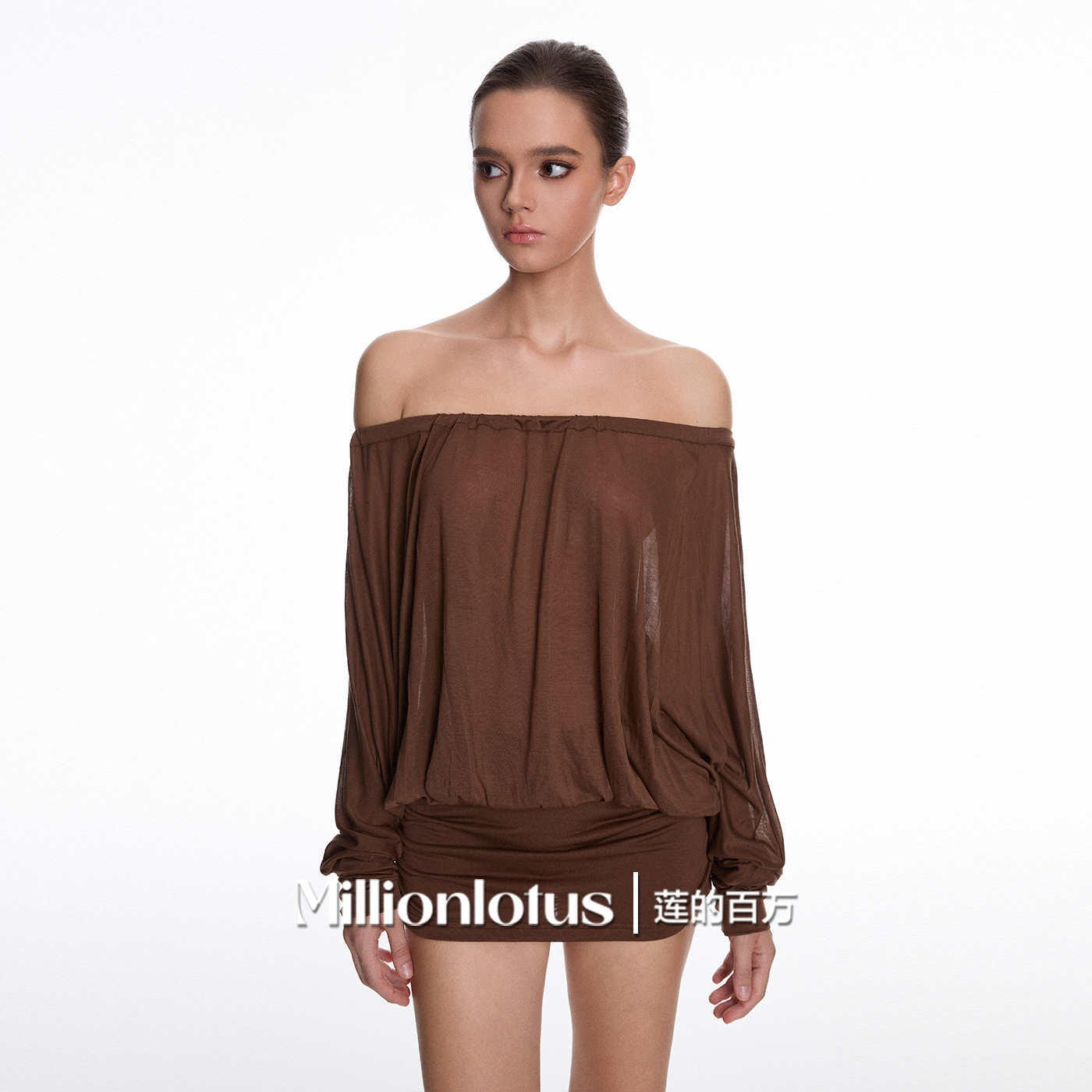 莲的百万 性感包臀短裙多穿法一字肩不规则长袖连衣裙