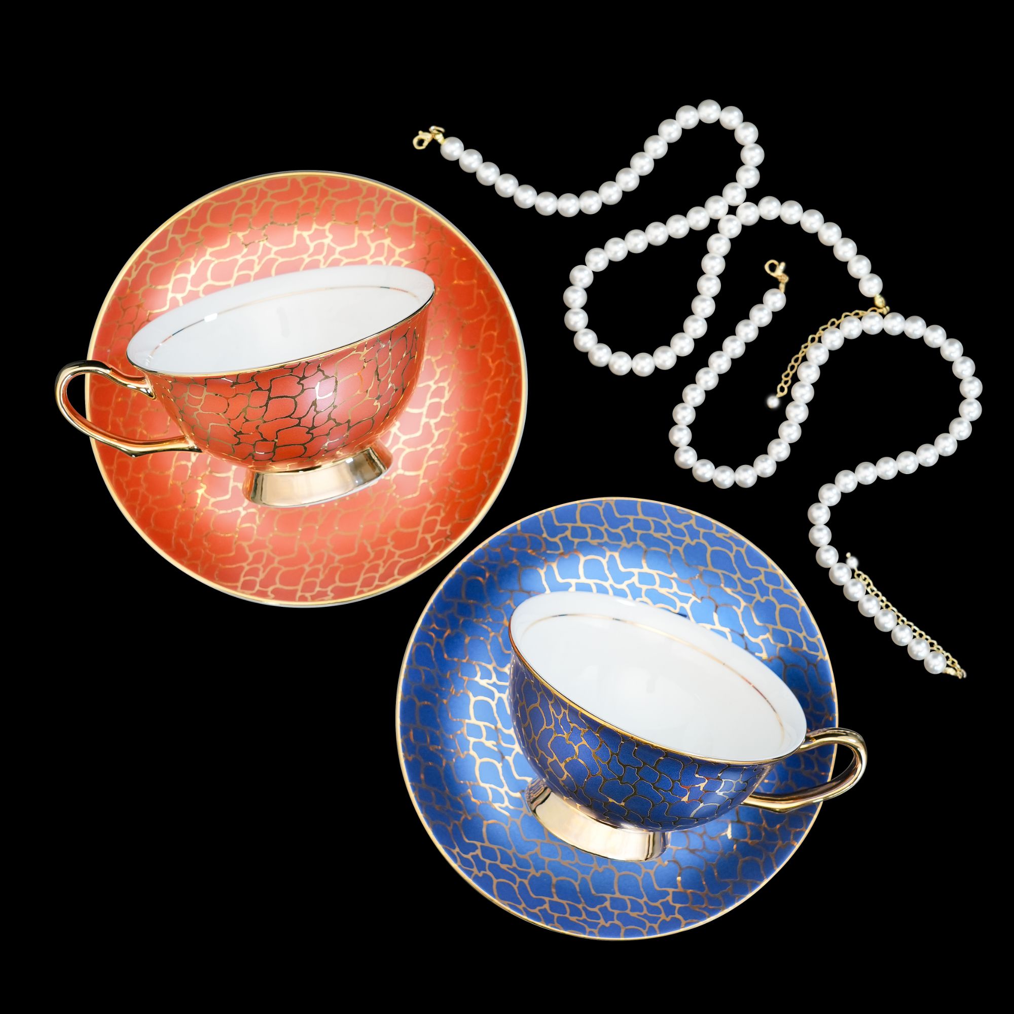 【龙鳞】咖啡杯碟高端骨瓷手工手工高档家用创意欧式金边