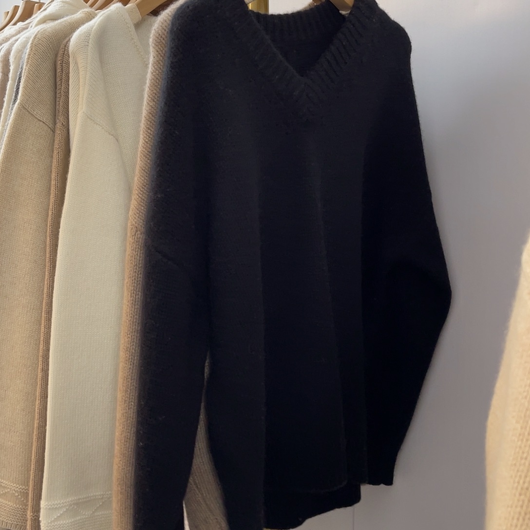 V领 加厚 平面 羊绒衫