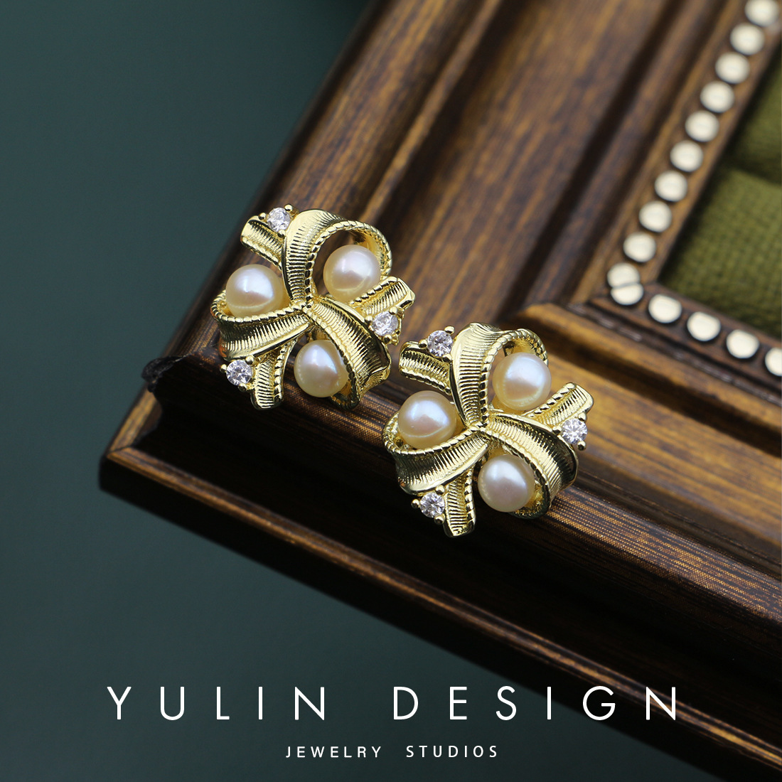 法式复古轻奢精致镶天然淡水真珍珠耳环 轻奢高级感耳坠耳钉女