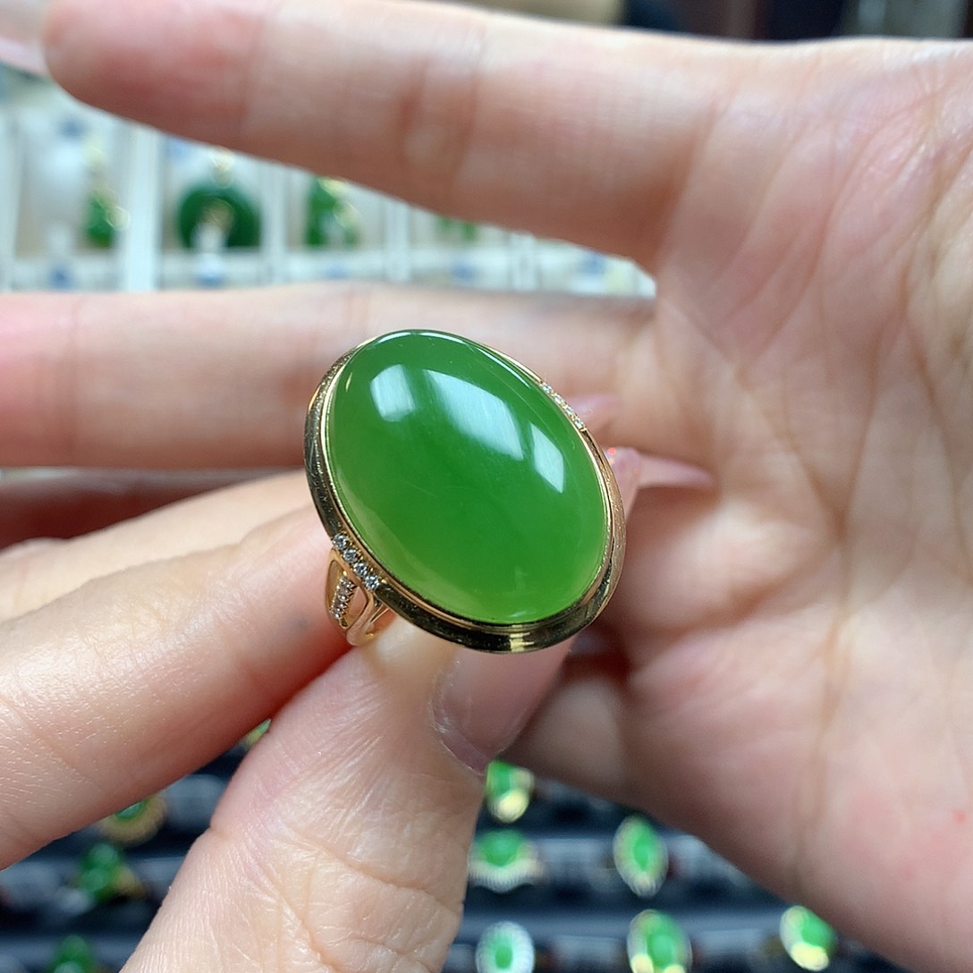 和田玉戒指18K金镶嵌1318