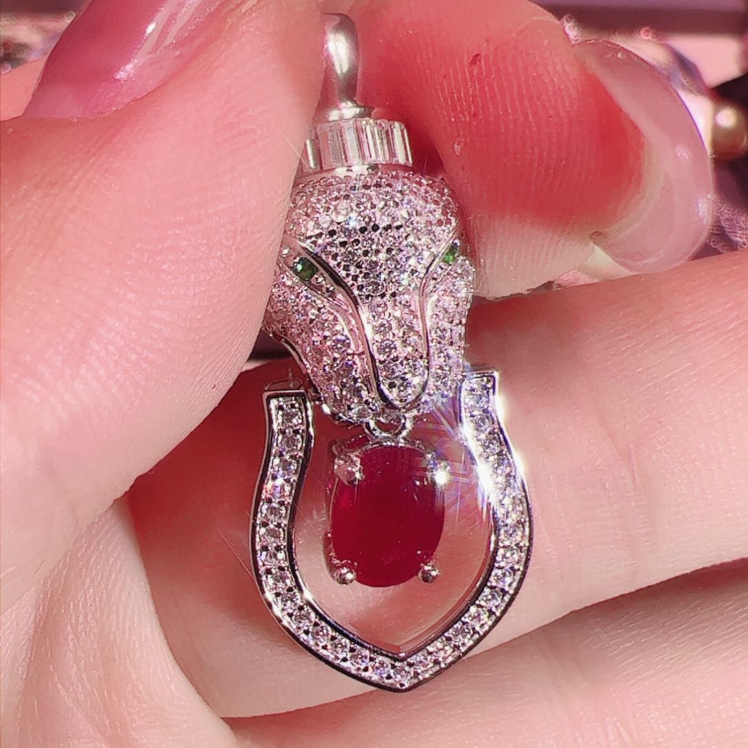 红宝石吊坠银S925镶嵌