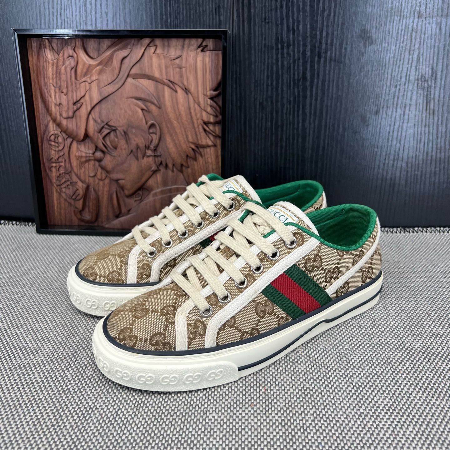 95新 GUCCI/古驰 36码1977满印板鞋原盒CH22297二手