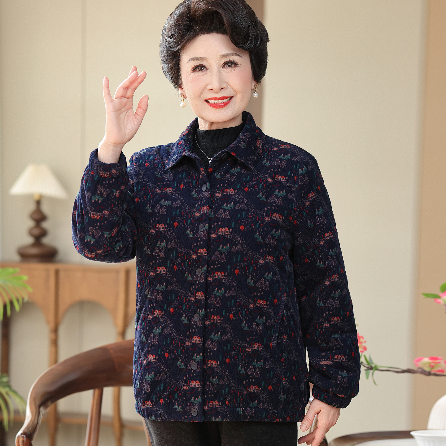 老太太纯棉外套奶奶秋冬季轻薄款加绒棉衣70岁80老年人棉袄女妈妈
