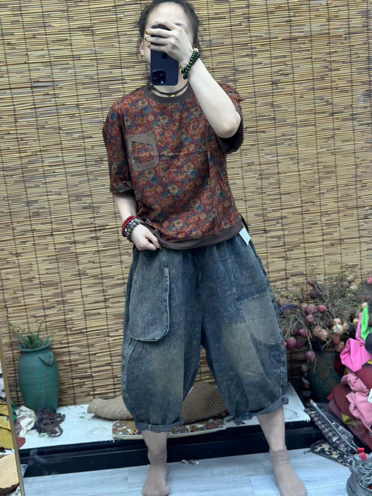 HY    小花假口袋贴布花T恤