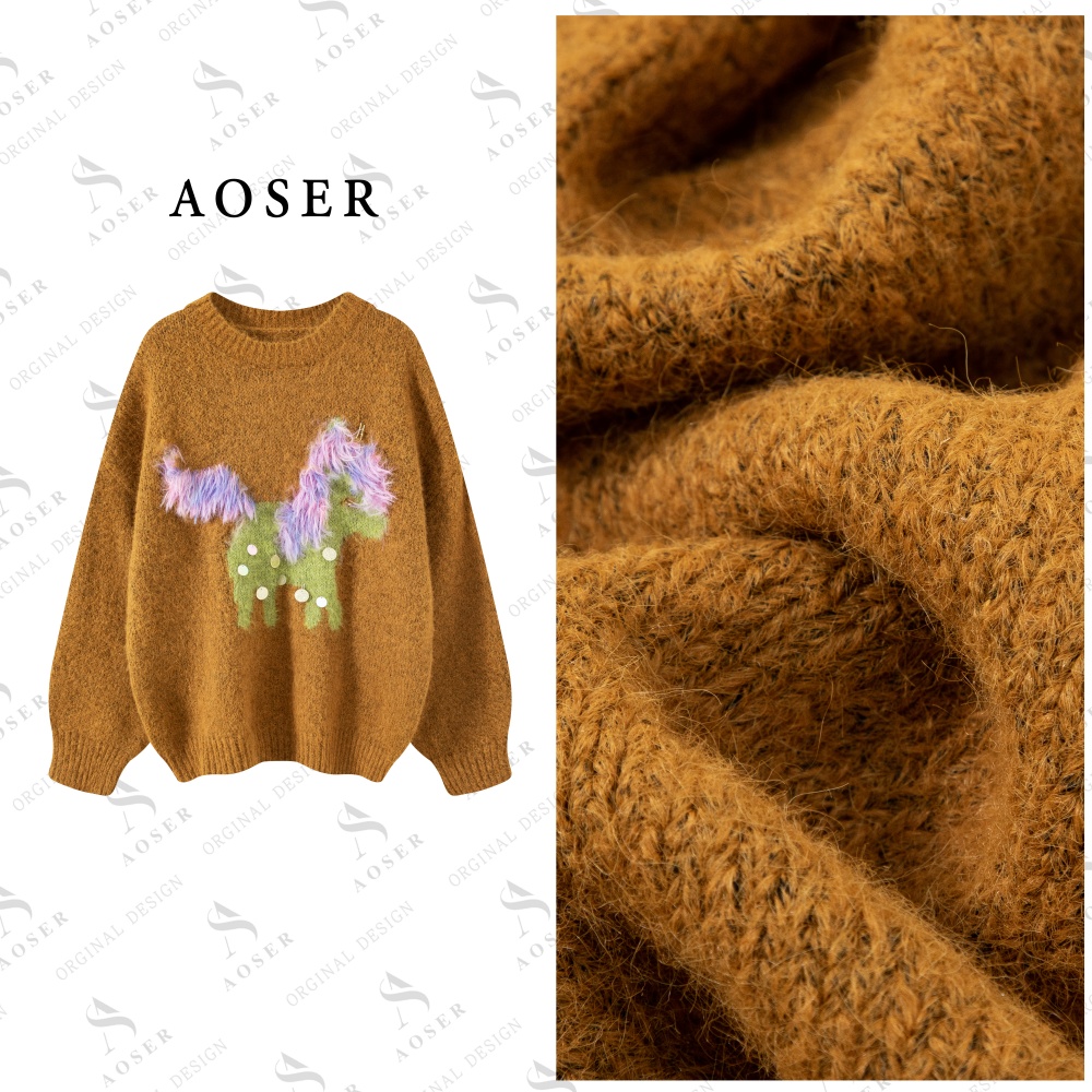 AOSER小众宽松百搭卡通图案套头针织衫休闲可爱风25110