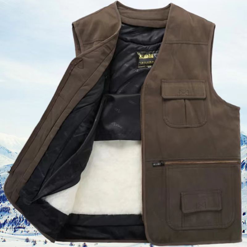 新款羊毛冬季马甲皮毛一体中老年保暖羊皮加厚爸爸坎肩马甲可拆卸