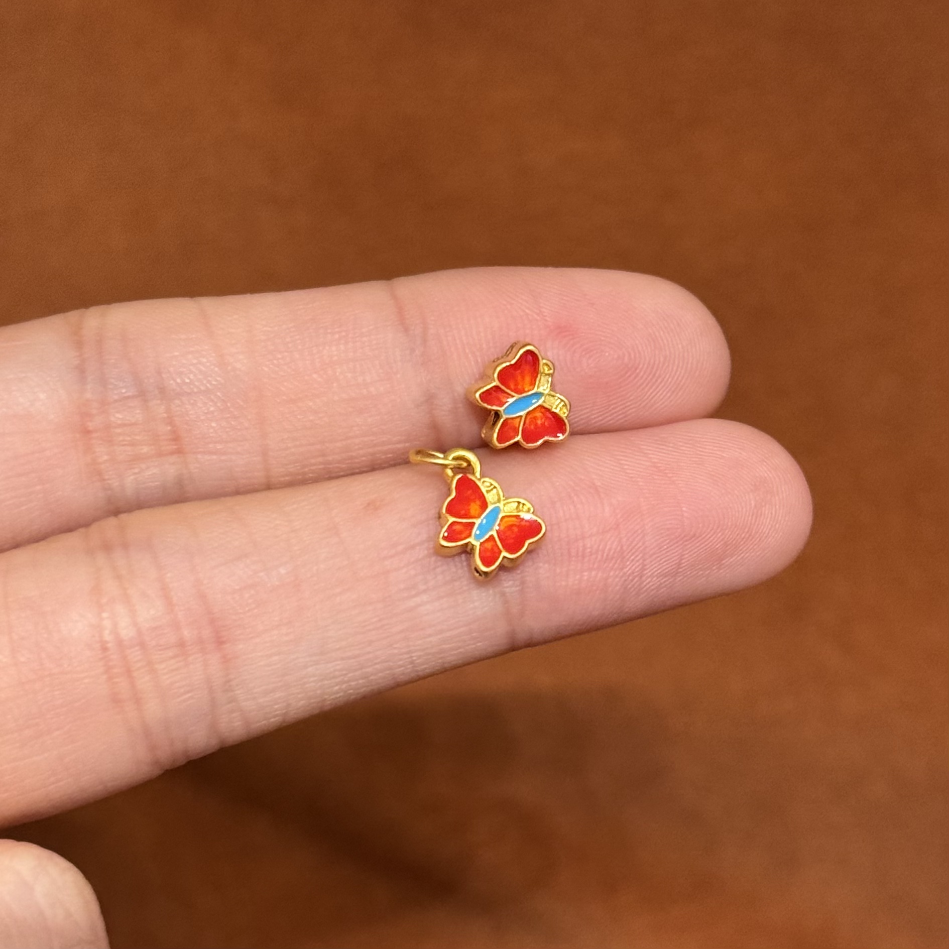 贝贝黄金 足金999 两只蝴蝶套装红蓝 珐琅彩 中穿 5D工艺 2331