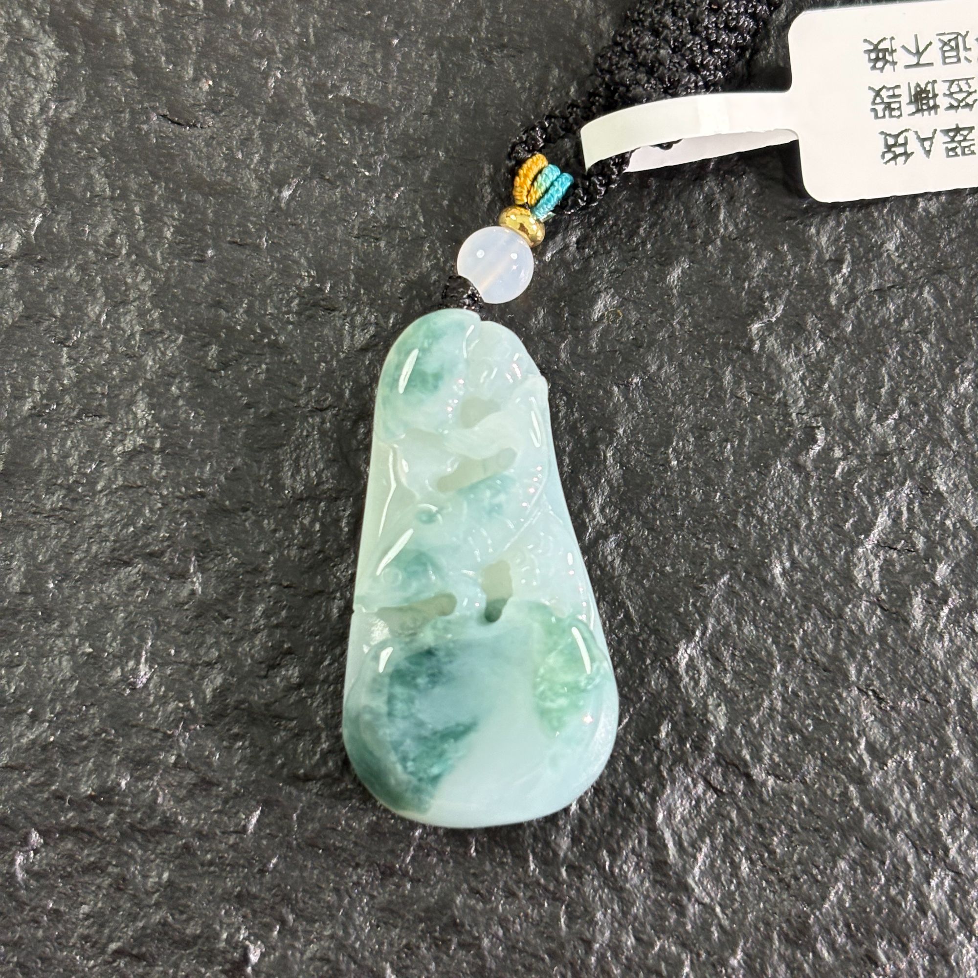 缅甸天然翡翠A货冰飘花连年有余吊坠天然玉石吊坠6269