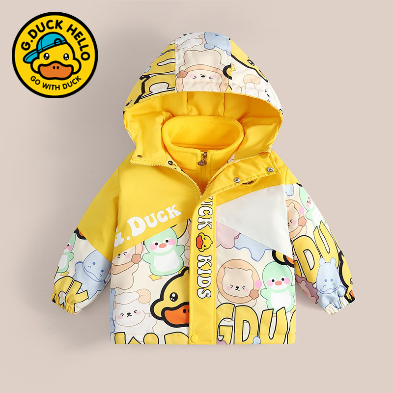 哈罗小黄鸭儿童冲锋衣2025春秋两件套男童女童三合一防风保暖外套
