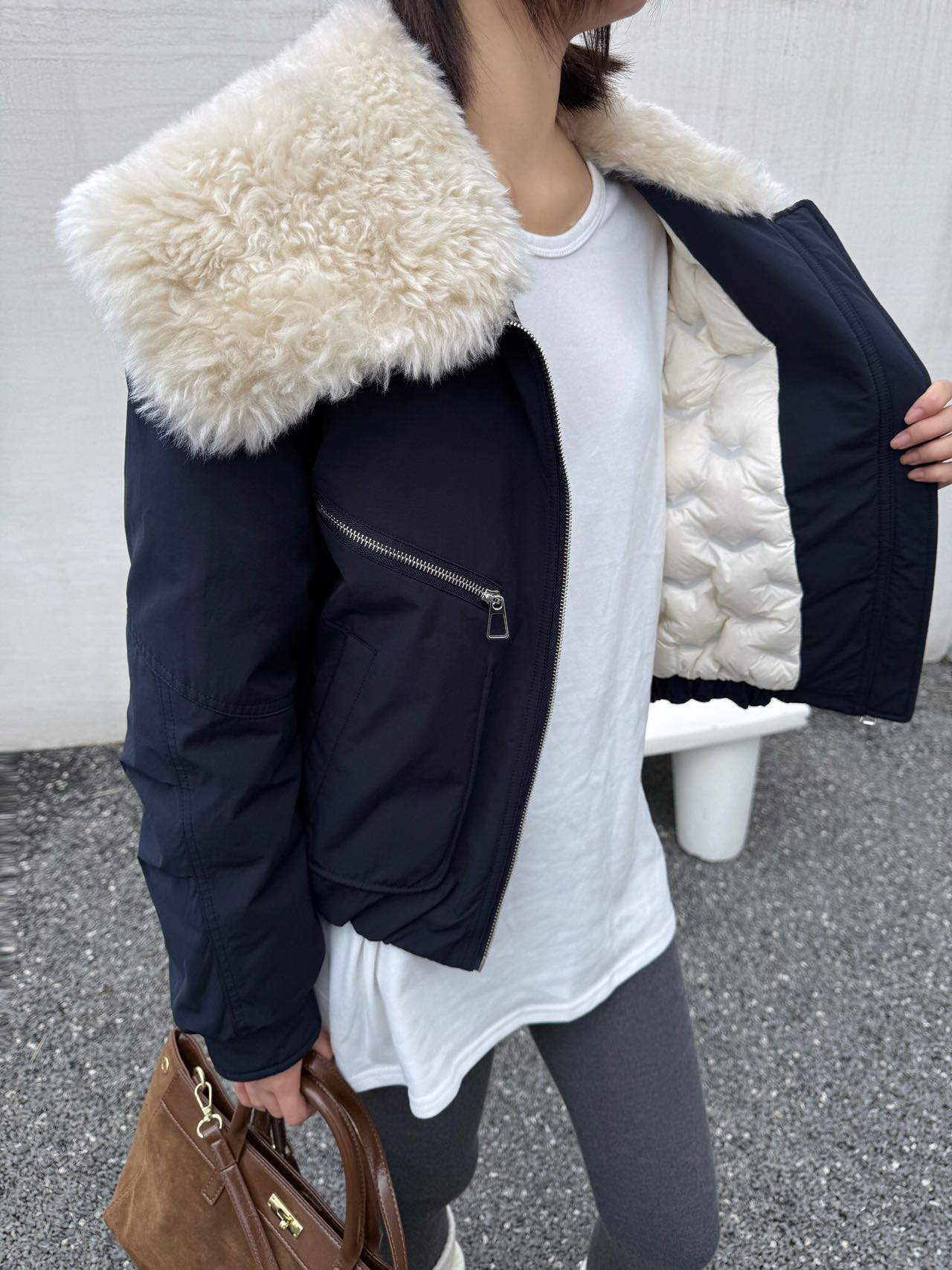 【济州岛】美式复古大翻领羊羔毛外套