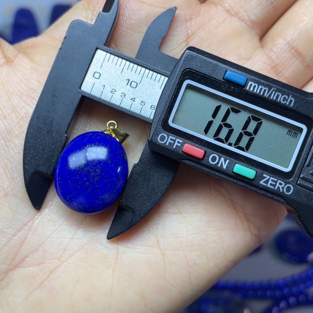 青金石银S925镀金镶嵌16mm蛋面吊坠