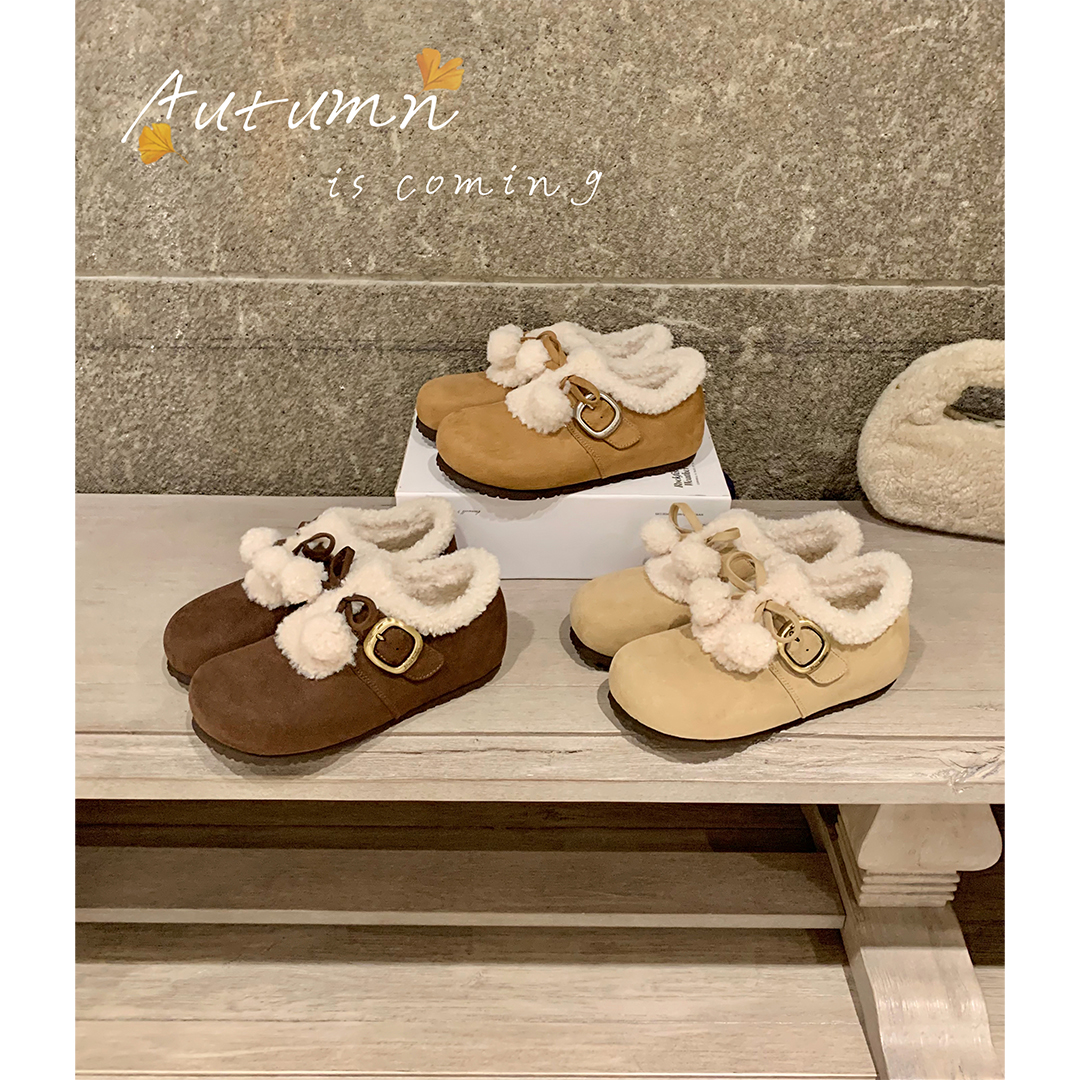 【sheii苏茵茵】毛球小可爱~蝴蝶结加绒保暖单鞋勃肯鞋E5304005