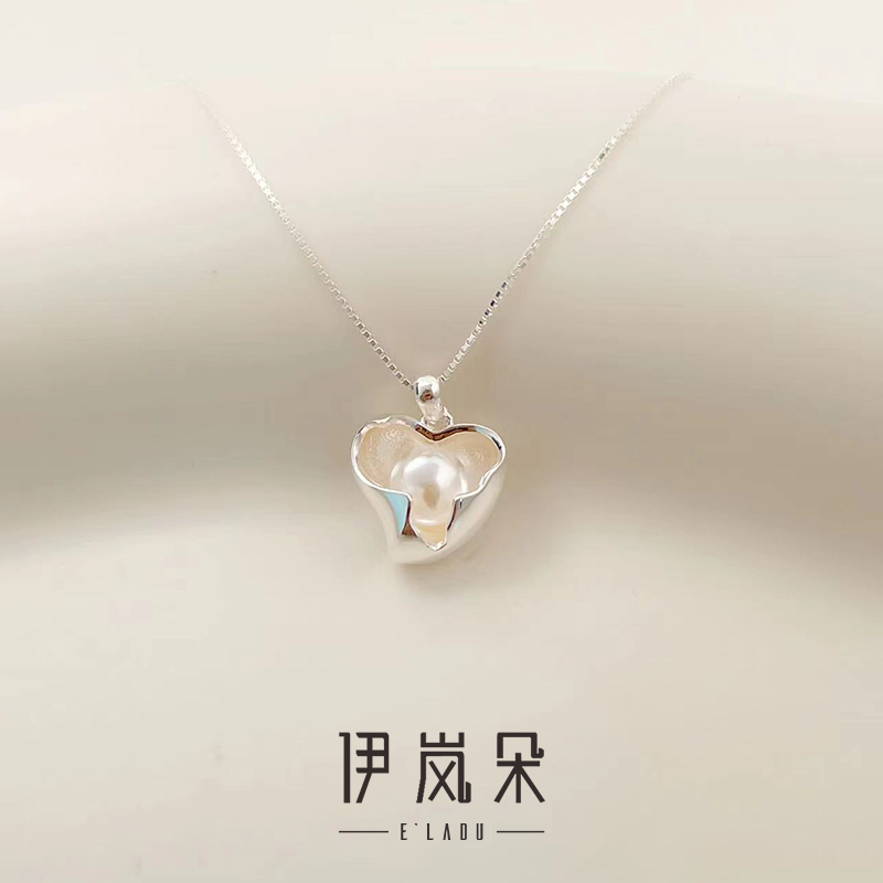 坠链均925银 伊岚朵【设计师】爱心珍珠项链｜大码胖mm尺寸女锁骨链