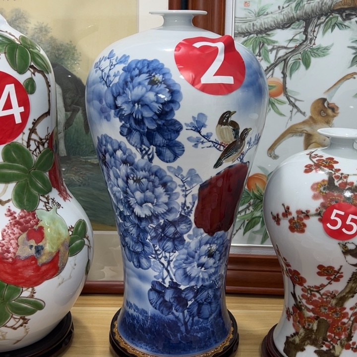 陶青花陶瓷花开富贵梅瓶高50肚子26