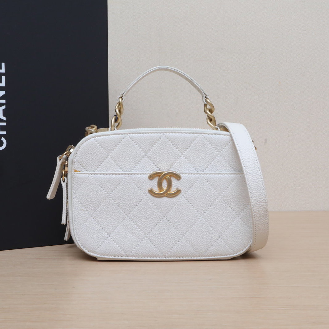 95新 Chanel/香奈儿 【攀攀双双】双C 菱格纹 相机包 白色 27开 