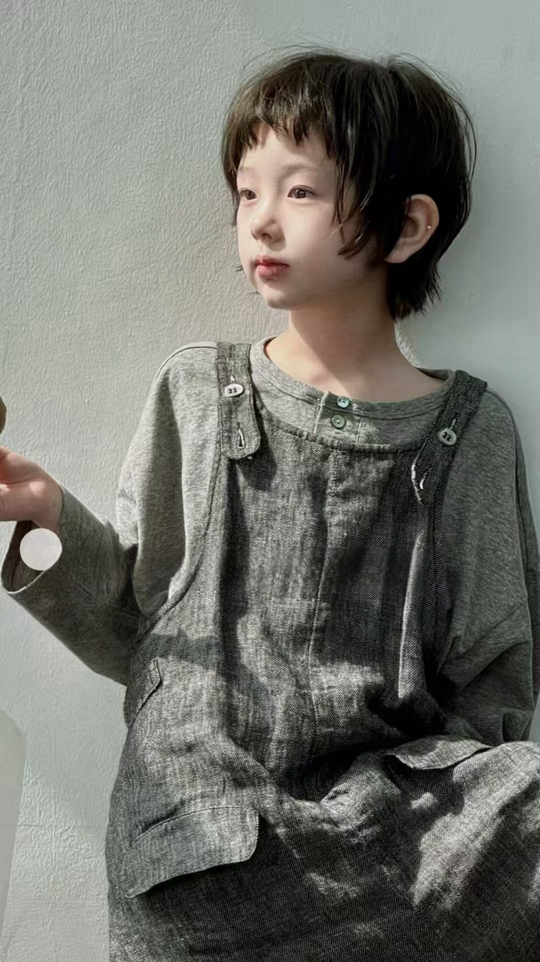 九子-2025春夏韩国设计师款亲子童装连体裤K468+T恤T530