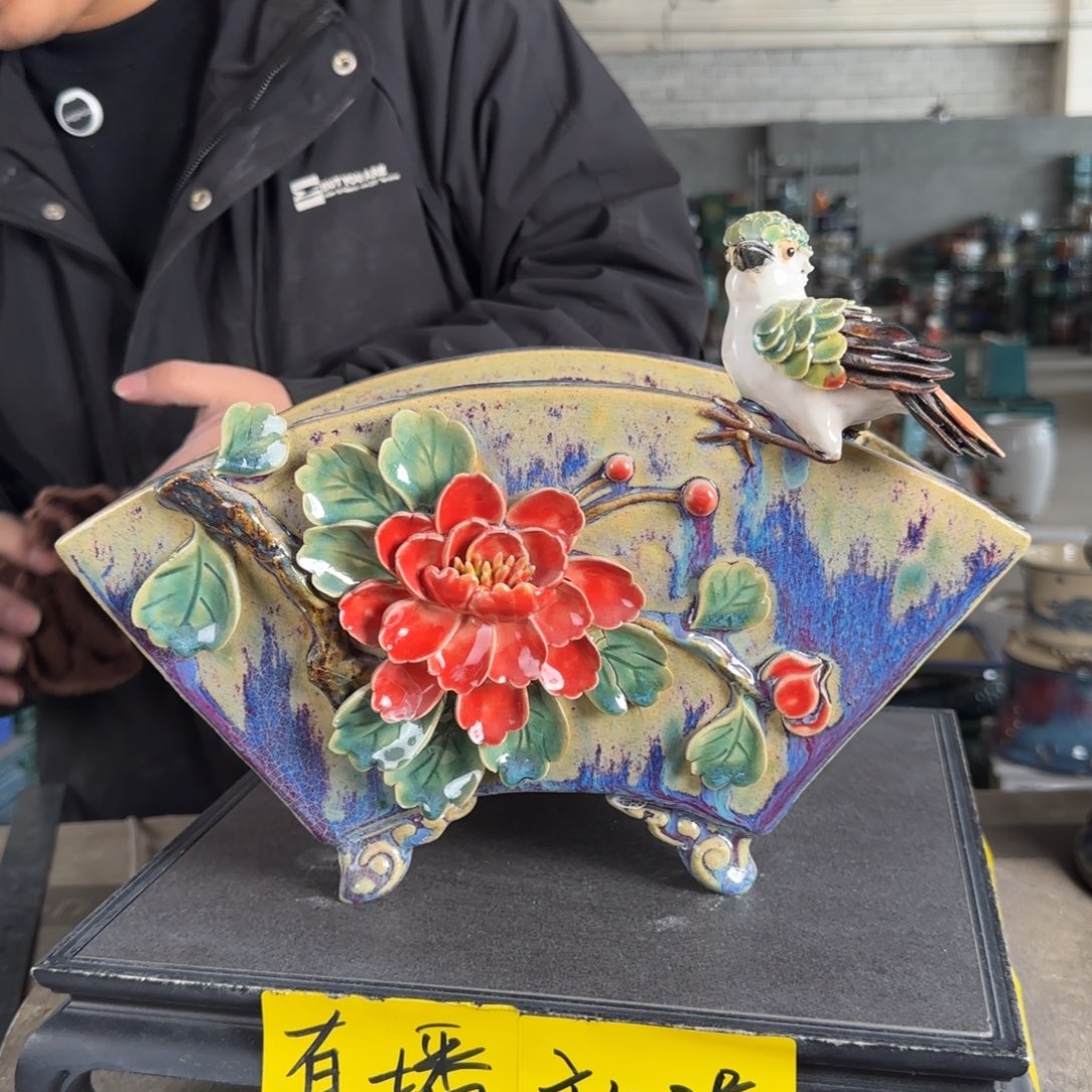 陶。一风堂石湾花盆  卸窑痕迹 盆口轻微收缩