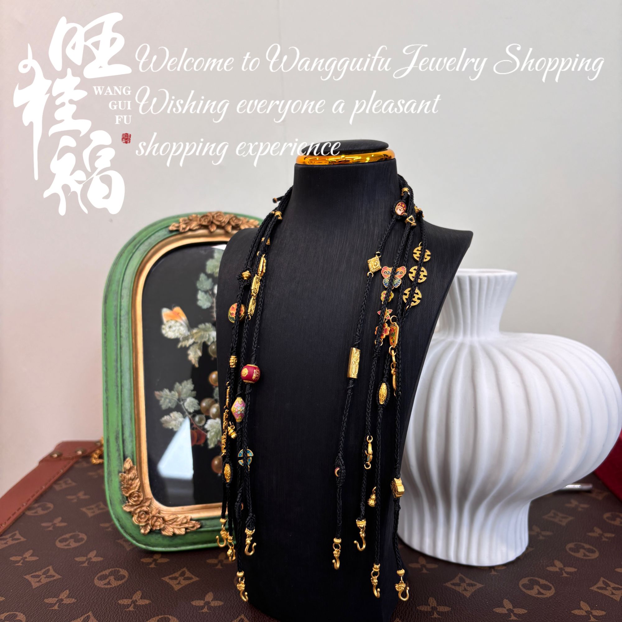 旺桂福传承-足金999手工设计款简约风黑绳编绳万能链集合