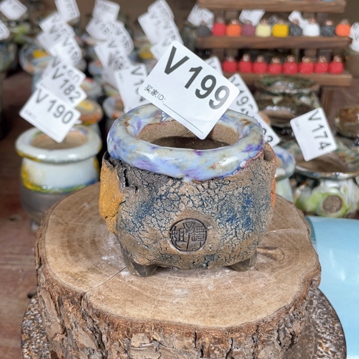 紫砂花盆孤品 不规则油画山石小包子 内口4