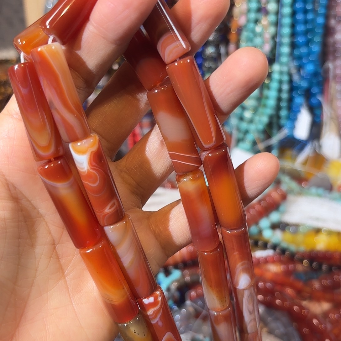 玛瑙/玉髓银S925镀金镶嵌珠宝半成品红玛瑙蚕丝10-30一条